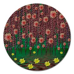 Floral Vines Over Lotus Pond In Meditative Tropical Style Magnet 5  (round) by pepitasart