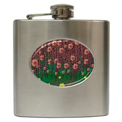 Floral Vines Over Lotus Pond In Meditative Tropical Style Hip Flask (6 Oz) by pepitasart