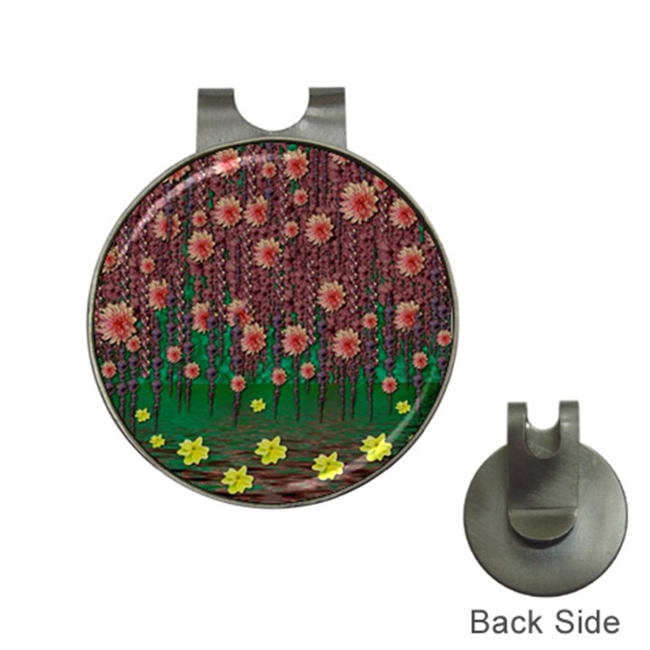 Floral Vines Over Lotus Pond In Meditative Tropical Style Hat Clips with Golf Markers