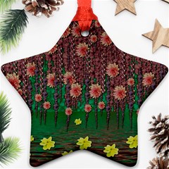 Floral Vines Over Lotus Pond In Meditative Tropical Style Star Ornament (two Sides)