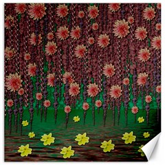 Floral Vines Over Lotus Pond In Meditative Tropical Style Canvas 20  X 20  by pepitasart