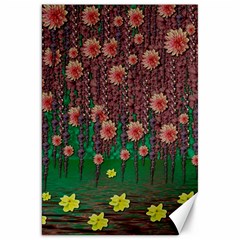 Floral Vines Over Lotus Pond In Meditative Tropical Style Canvas 20  X 30  by pepitasart