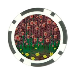 Floral Vines Over Lotus Pond In Meditative Tropical Style Poker Chip Card Guard by pepitasart