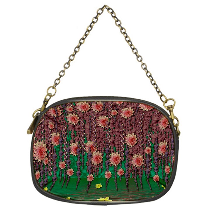 Floral Vines Over Lotus Pond In Meditative Tropical Style Chain Purse (One Side)