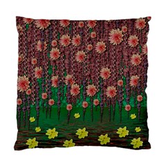 Floral Vines Over Lotus Pond In Meditative Tropical Style Standard Cushion Case (two Sides) by pepitasart