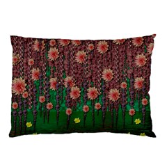 Floral Vines Over Lotus Pond In Meditative Tropical Style Pillow Case by pepitasart