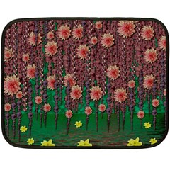 Floral Vines Over Lotus Pond In Meditative Tropical Style Fleece Blanket (mini) by pepitasart