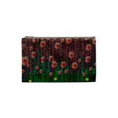 Floral Vines Over Lotus Pond In Meditative Tropical Style Cosmetic Bag (small) by pepitasart