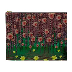 Floral Vines Over Lotus Pond In Meditative Tropical Style Cosmetic Bag (xl) by pepitasart