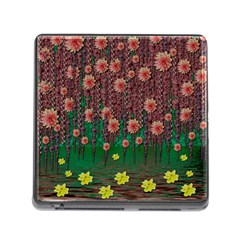 Floral Vines Over Lotus Pond In Meditative Tropical Style Memory Card Reader (square 5 Slot) by pepitasart