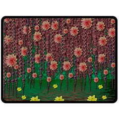 Floral Vines Over Lotus Pond In Meditative Tropical Style Fleece Blanket (large)  by pepitasart