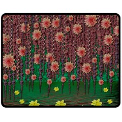 Floral Vines Over Lotus Pond In Meditative Tropical Style Fleece Blanket (medium)  by pepitasart