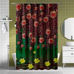 Floral Vines Over Lotus Pond In Meditative Tropical Style Shower Curtain 48  X 72  (small)  by pepitasart