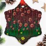 Floral Vines Over Lotus Pond In Meditative Tropical Style Snowflake Ornament (Two Sides) Back