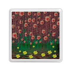 Floral Vines Over Lotus Pond In Meditative Tropical Style Memory Card Reader (square) by pepitasart