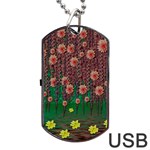 Floral Vines Over Lotus Pond In Meditative Tropical Style Dog Tag USB Flash (One Side) Front