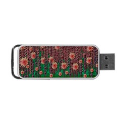 Floral Vines Over Lotus Pond In Meditative Tropical Style Portable Usb Flash (one Side) by pepitasart