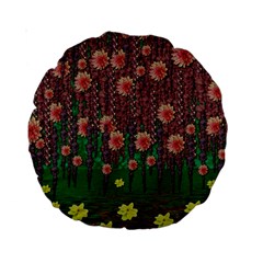 Floral Vines Over Lotus Pond In Meditative Tropical Style Standard 15  Premium Round Cushions by pepitasart