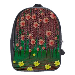 Floral Vines Over Lotus Pond In Meditative Tropical Style School Bag (xl) by pepitasart