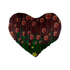 Floral Vines Over Lotus Pond In Meditative Tropical Style Standard 16  Premium Heart Shape Cushions by pepitasart