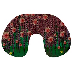 Floral Vines Over Lotus Pond In Meditative Tropical Style Travel Neck Pillow by pepitasart