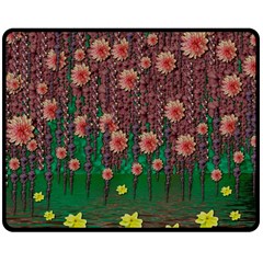 Floral Vines Over Lotus Pond In Meditative Tropical Style Double Sided Fleece Blanket (medium)  by pepitasart