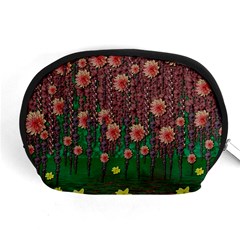 Floral Vines Over Lotus Pond In Meditative Tropical Style Accessory Pouch (medium) by pepitasart