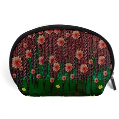 Floral Vines Over Lotus Pond In Meditative Tropical Style Accessory Pouch (large) by pepitasart