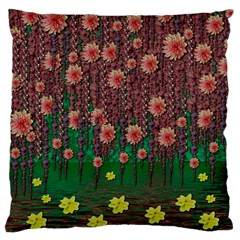 Floral Vines Over Lotus Pond In Meditative Tropical Style Standard Flano Cushion Case (one Side) by pepitasart