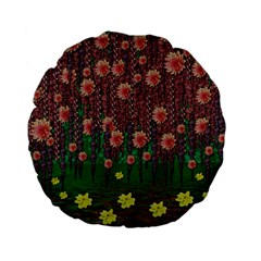 Floral Vines Over Lotus Pond In Meditative Tropical Style Standard 15  Premium Flano Round Cushions by pepitasart