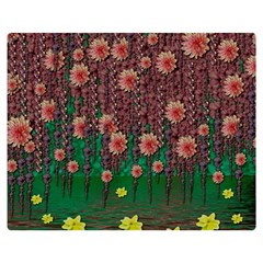 Floral Vines Over Lotus Pond In Meditative Tropical Style Double Sided Flano Blanket (medium)  by pepitasart