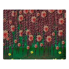 Floral Vines Over Lotus Pond In Meditative Tropical Style Double Sided Flano Blanket (large)  by pepitasart