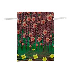 Floral Vines Over Lotus Pond In Meditative Tropical Style Lightweight Drawstring Pouch (m) by pepitasart