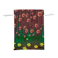 Floral Vines Over Lotus Pond In Meditative Tropical Style Lightweight Drawstring Pouch (l) by pepitasart