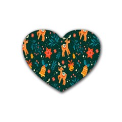 Vintage-christmas-pattern Rubber Coaster (heart) by nate14shop