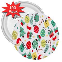 Vintage-handdrawn-seamless-pattern-with-christmas-elements 3  Buttons (100 Pack)  by nate14shop