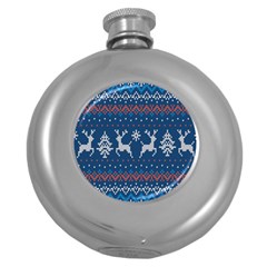 Knitted-christmas-pattern 001 Round Hip Flask (5 Oz) by nate14shop