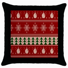 Knitted-christmas-pattern Throw Pillow Case (black) by nate14shop