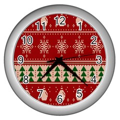 Knitted-christmas-pattern Wall Clock (silver)