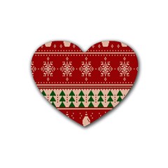 Knitted-christmas-pattern Rubber Coaster (heart) by nate14shop