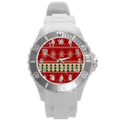 Knitted-christmas-pattern Round Plastic Sport Watch (l) by nate14shop