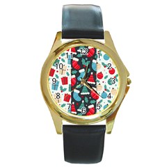 Pack-christmas-patterns Round Gold Metal Watch by nate14shop