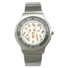 Seamless-background-with-spaceships-stars Stainless Steel Watch by nate14shop