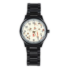 Seamless-background-with-spaceships-stars Stainless Steel Round Watch by nate14shop