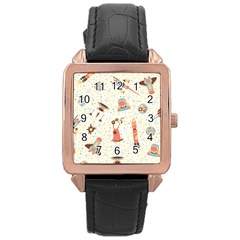 Seamless-background-with-spaceships-stars Rose Gold Leather Watch  by nate14shop