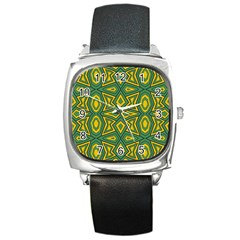 Abstract Pattern Geometric Backgrounds Square Metal Watch by Eskimos