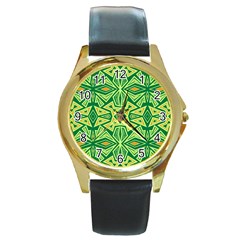 Abstract pattern geometric backgrounds Round Gold Metal Watch