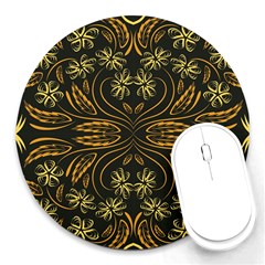 Folk Flowers Print Floral Pattern Ethnic Art Round Mousepads by Eskimos