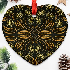 Folk Flowers Print Floral Pattern Ethnic Art Heart Ornament (two Sides)