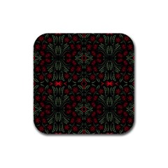 Folk Flowers Print Floral Pattern Ethnic Art Rubber Square Coaster (4 Pack) by Eskimos